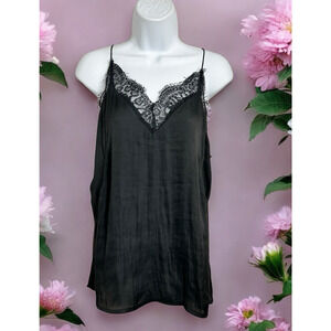 H&M Black Cami Tank Top Sz 8 V-Neck Blouse Sleeveless Lined Whimsy Goth